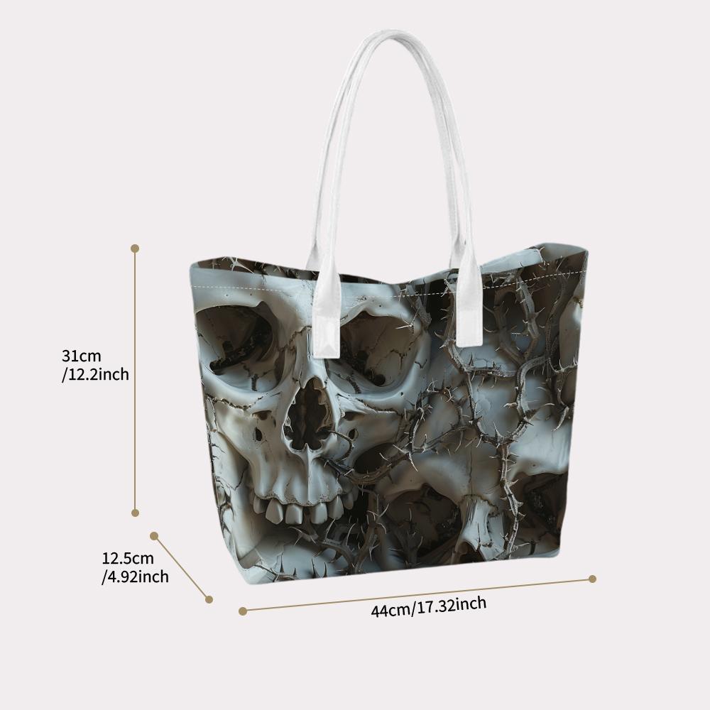 Gothic Skull Print Tote Bag Casual Large Capacity Daily Shoulder Handbag for Streetwear