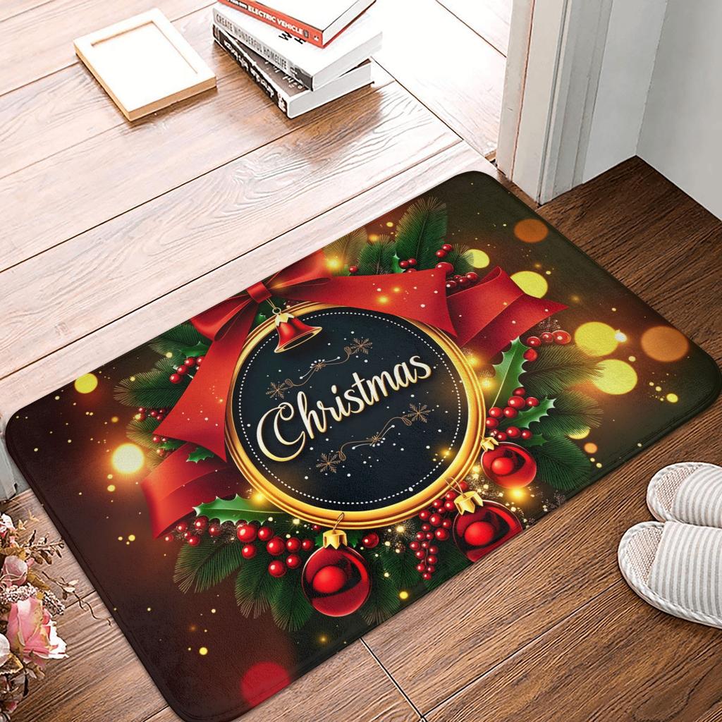 Snowman Pattern Merry Christmas Doormat Non-Slip Entrance Kitchen Bath Door Floor Mat  Toilet Carpet Rug