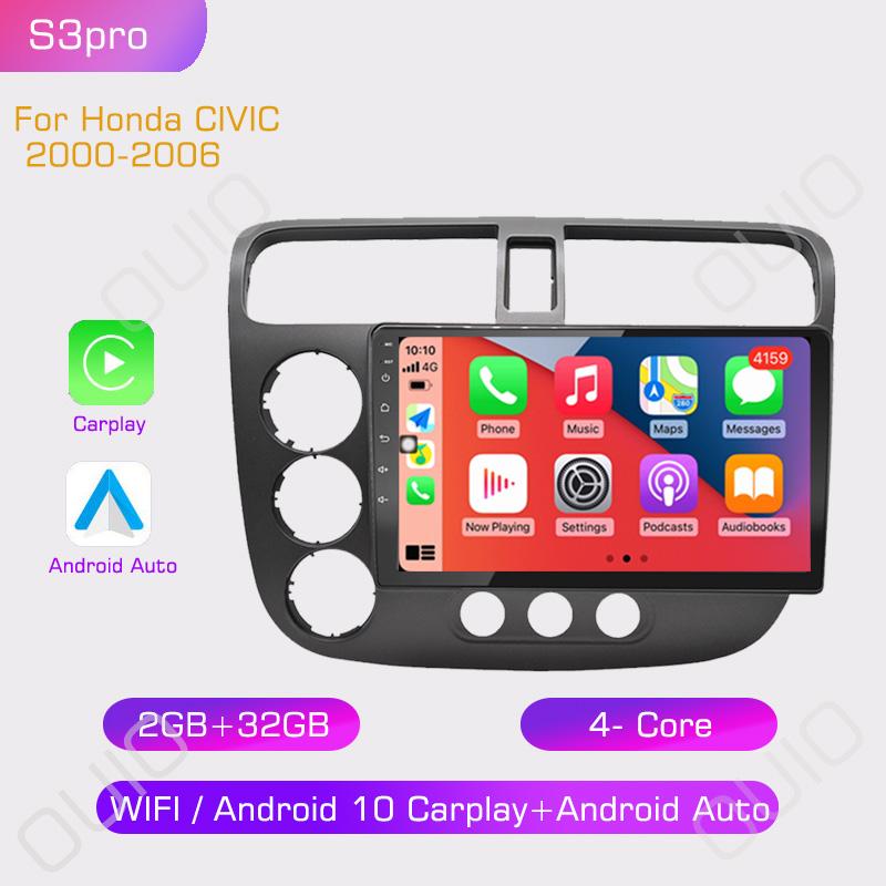 2din 8G+128G IPS 9inch Android10 Car Radio Multimedia Player Carplay Auto GPS Navigation DSP BT For Honda CIVIC 2000 2001-2006