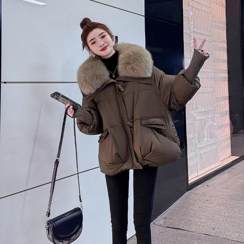 Fashion Short Loose Cotton Coat with Large Fur Collar Thickened Clothes
