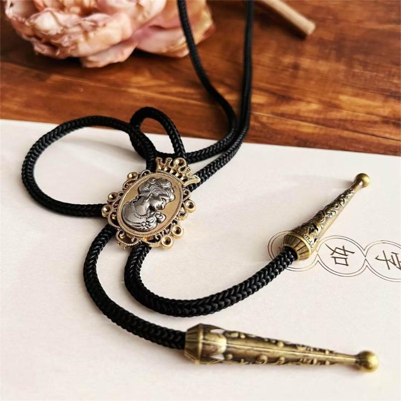 Mens Women American Bolo Tie Western Shirt Collar Necktie Metal Lady Portrait Cowboy Pendant Jewelry Shirt Chain Bowtie