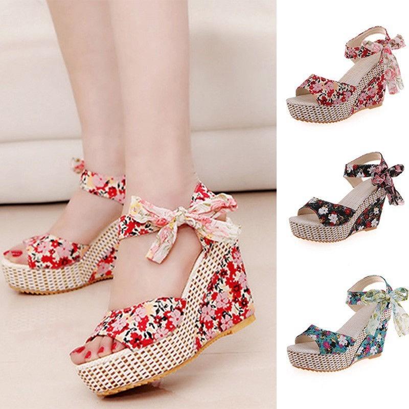 Premium Quality Women Boho Beach Sandals With Floral Wedge Heels For Summer Style