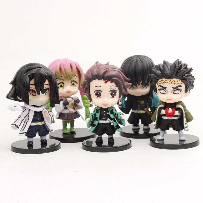 10pcs/set Anime Kamado Tanjirou Q Version Tomioka Giyuu Kyoujurou Sitting Model Muichirou Kanroji Figure Toy