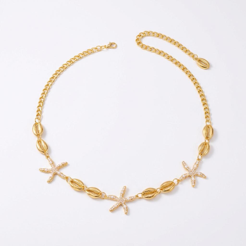 Boho Gold Color Starfish Waist Chain for Women Summer Beach Imitation Pearl Beads Belly Chains Bikini Body Jewelry Accessories