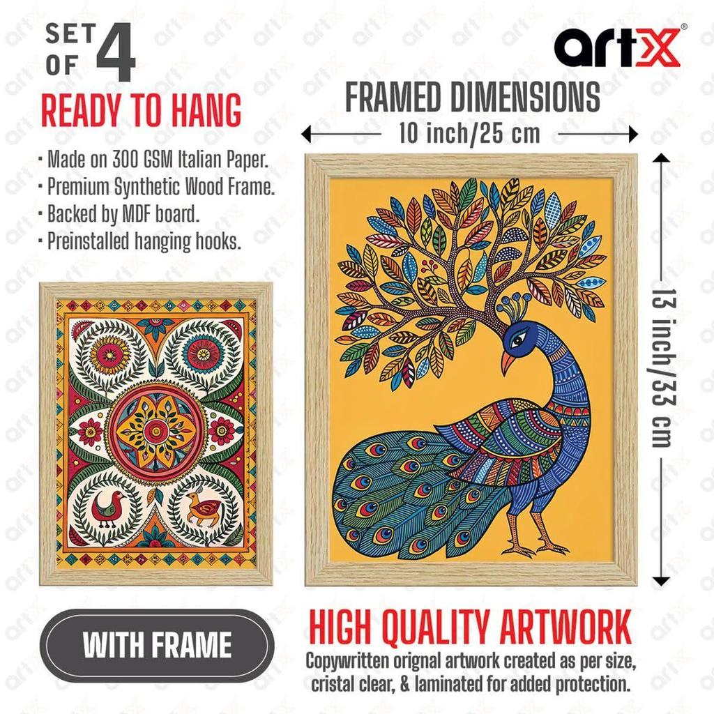ArtX Paper Madhubani Art Paintings with Frame for Home Decor, Wall Painting for Living Room,