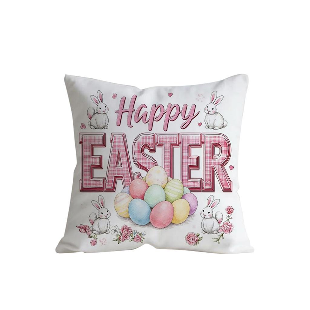 Easter Bunny Pillow Cover, Printed With Colorful Lights And Easter Eggs, Featuring Letters; A Decorative Cushion For Home And Sofa.