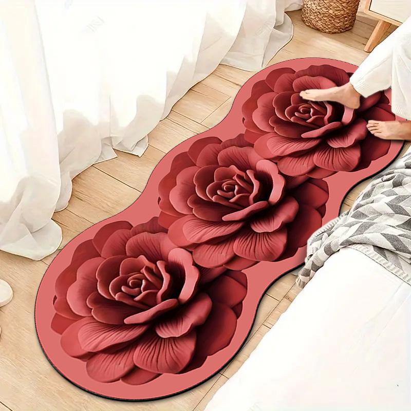 Unregelmäßiger 3D-Blumenteppich Verdickter Hautfreundlicher Bettvorleger Wohnzimmer Schmutzabweisende Bodenmatte