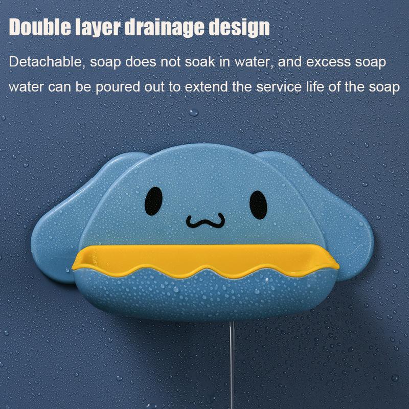 Sanrio Cartoon Whale Shaped Soap Dish Wall Mounted Double Layer Storage Rack For Bathroom Sink Countertop Organization