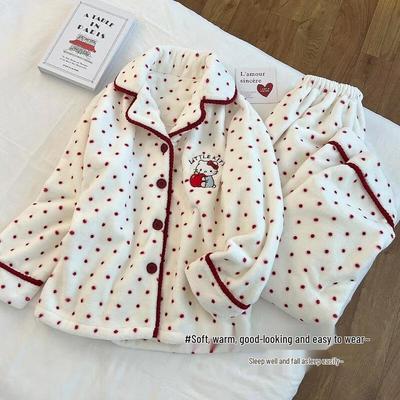 JINGRX Cartoon Coral Fleece Flannel Pajamas