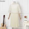ZANZEA Women Elegant Round Neck Casual Half Sleeve Lace Splice Dress