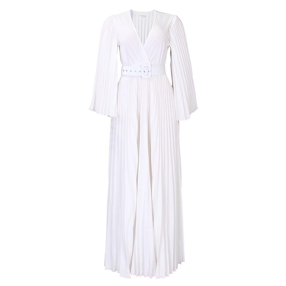 Ευρωπαϊκό & Αμερικανικό Γυναικείο Σέξι Μακρύ Βραδινό Φόρεμα με V Λαιμόκοψη και Πλισέ Λεπτομέρειες