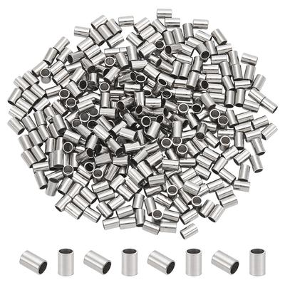 300Pcs 201 Stainless Steel Crimp Beads, Column, Stainless Steel Color, 3x2mm, Hole: 1.5mm