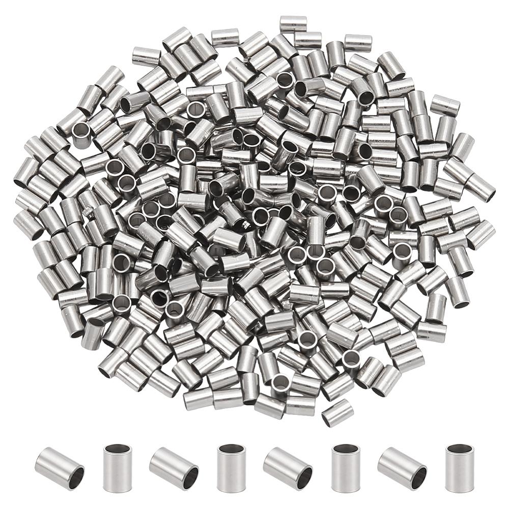 300Pcs 201 Stainless Steel Crimp Beads, Column, Stainless Steel Color, 3x2mm, Hole: 1.5mm