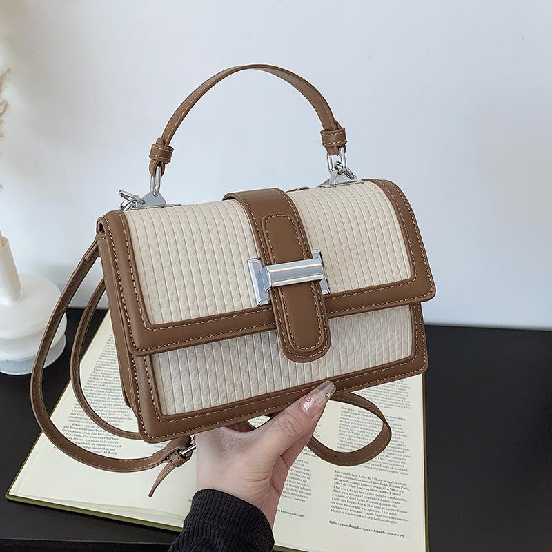 Fashion contrasting color commuter portable small square bag new simple shoulder bag capacity temperament versatile messenger bag