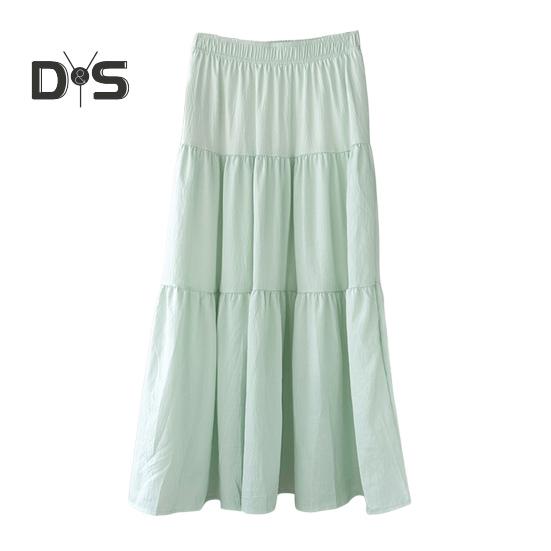 

Женская макси-юбка с эластичной резинкой на высокой талии, оборками и строчкой, большим подолом, длинная юбка, однотонная, трапециевидная, летняя повседневная юбка S зелёный