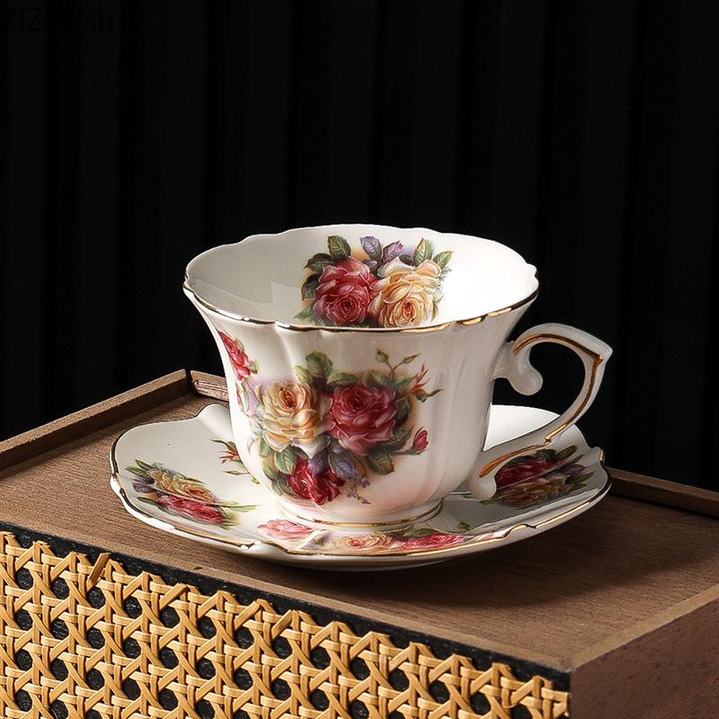 Rose Blooms Pattern Ceramic Cup&saucer Classic Mugs Dining Table Coffee Mug Milk Cups Afternoon Tea Teacup Fruit Juice Container