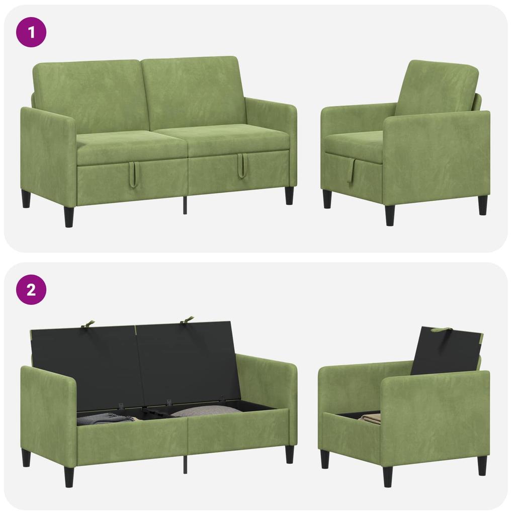 Sofa Set with Storage 2 pcs Light Green Polyester