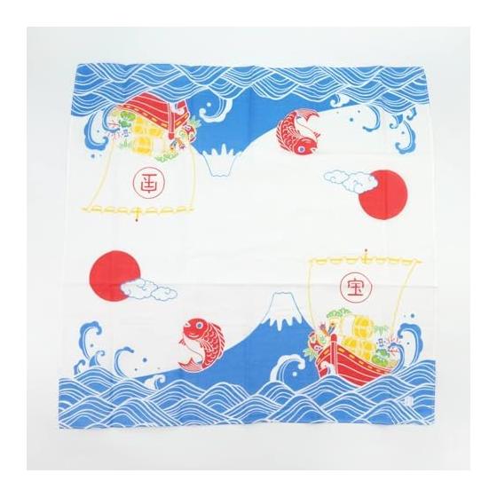 Frontier Cotton Handkerchief Mt. Fuji, Treasure Ship, and Sea Bream HKC-005 Quick-Drying Absorbent Japanese Tenugui Fabric 100% Cotton Large Size