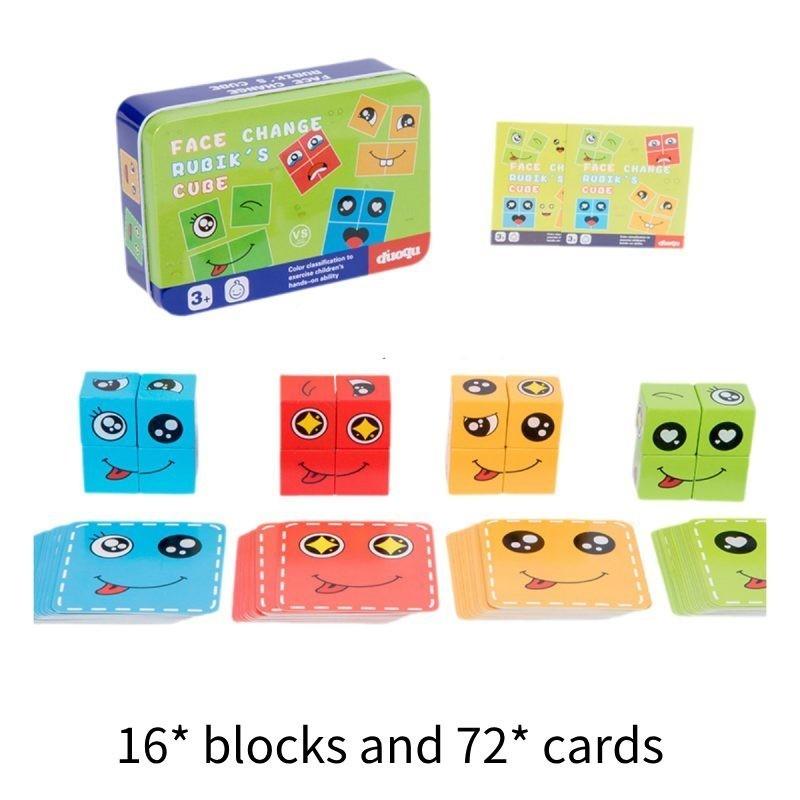 Colorful Wooden Face-changing Magic Cube Toy In Iron Box Children's Battle Toy