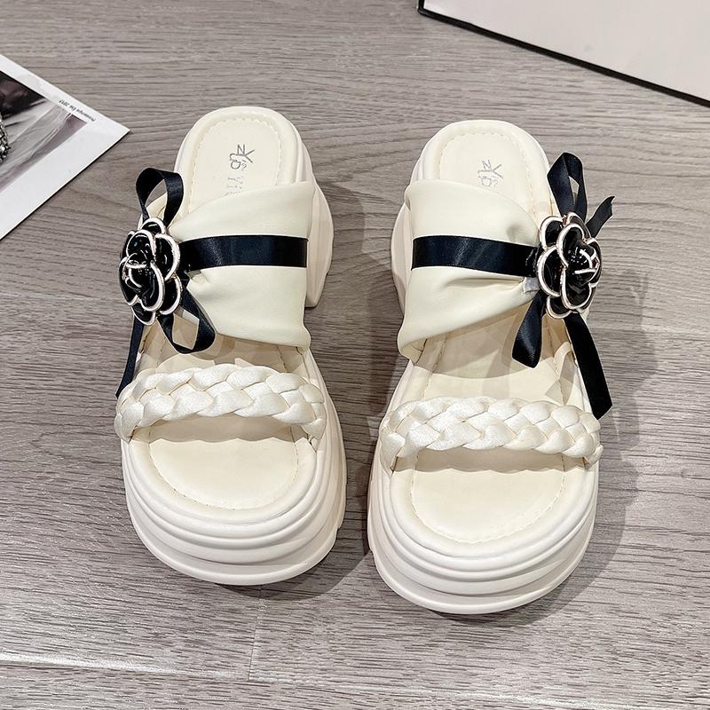 Fashion 9CM Heels Chunky Slippers For Women Open Toe High Platform Leather Sandals Woman 2025 New Summer Thick Bottom Beach Flip Flops