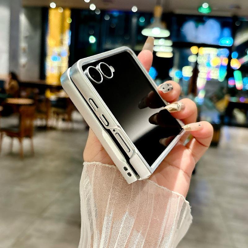 Silver Edge Lychee Pattern Samsung Z Flip7 Case, Drop-Proof, Anti-Scratch, Compatible with 5th/6th Gen
