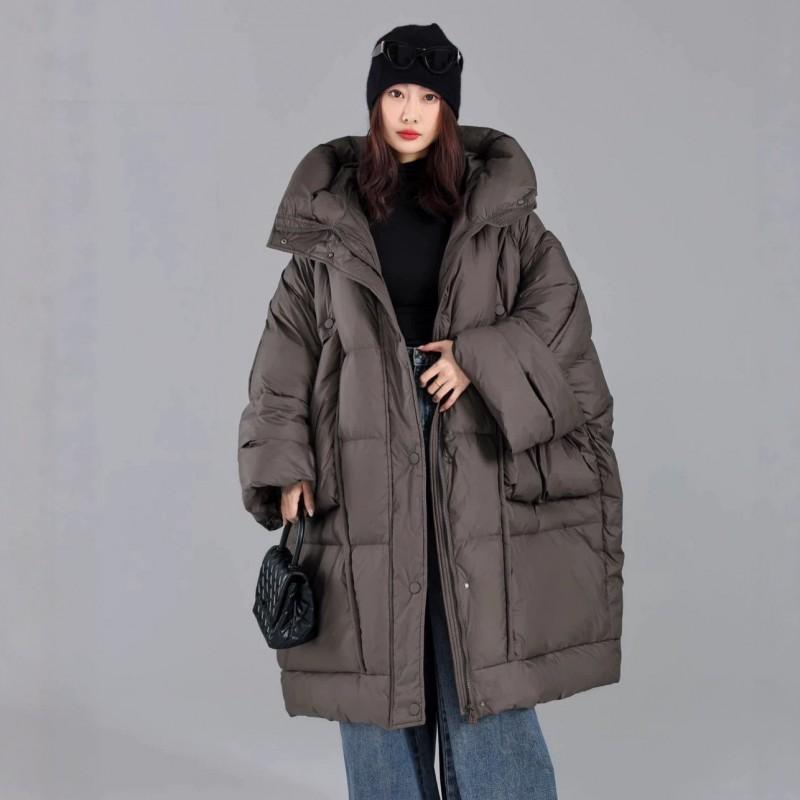 Womens Oversized Long Winter Puffer Coat With Hood 85-90% White Duck Down Extra Warm Thick Plus Size Up To 150kg