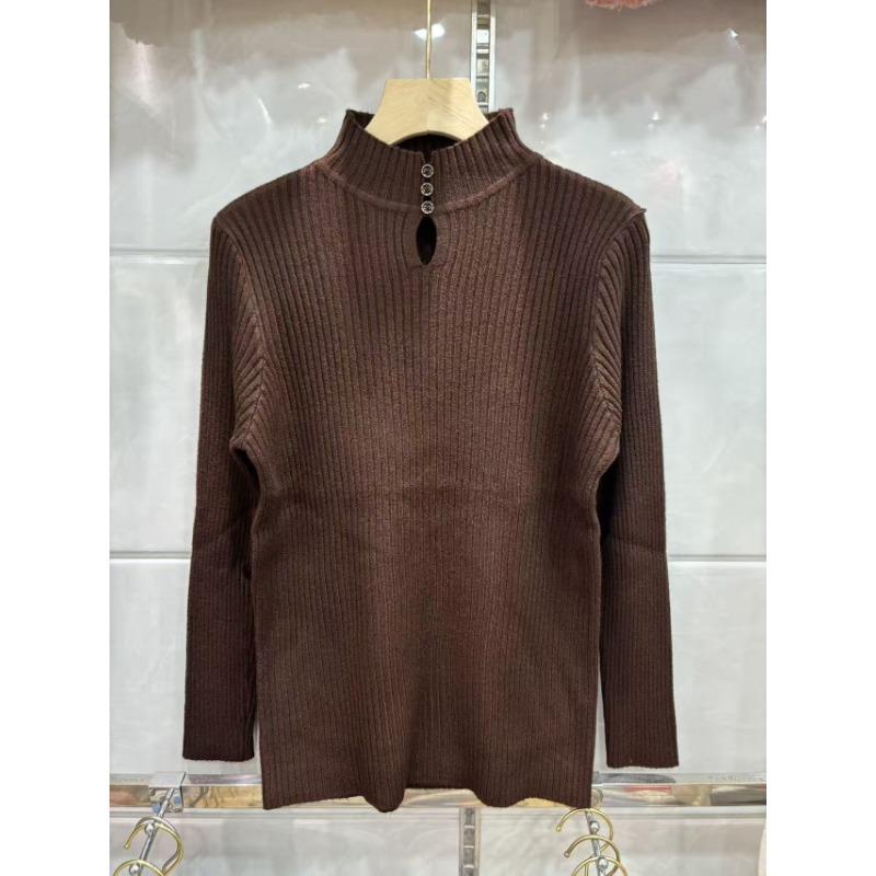 

Женская трикотажная базовая рубашка с полувысоким воротом, осенне-зимний ажурный свитер с длинным рукавом, высококачественный топ со средней высотой ворота One size