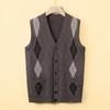 Autumn Knitted Cardigan Men's New Sleeveless Sweater Middle-aged Color Matching Casual Dad Real Pocket Vest Vest