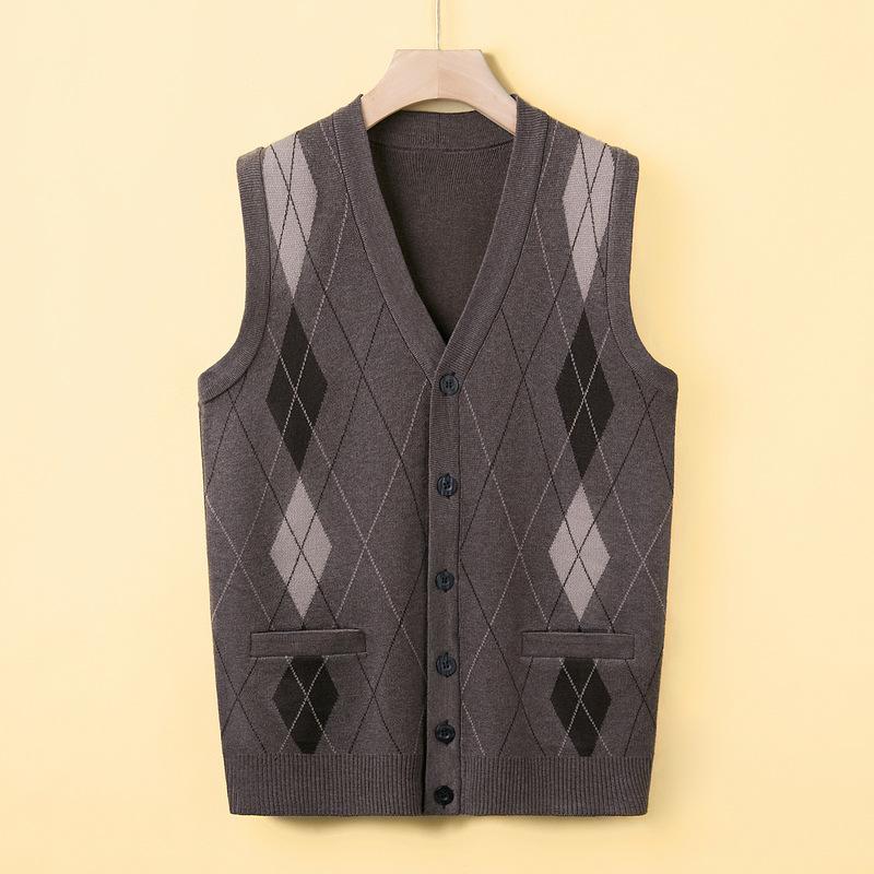 

Осенний вязаный кардиган мужской новый свитер без рукавов среднего возраста цветной повседневный папа настоящий карман жилет жилет 4XL