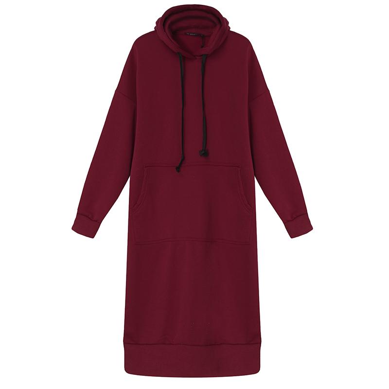 ZANZEA Damskie Długie Bluzy z Kapturem Luźne z Podszewką z Polaru Casualowa Długa Odzież Wierzchnia Sukienka Plus Size