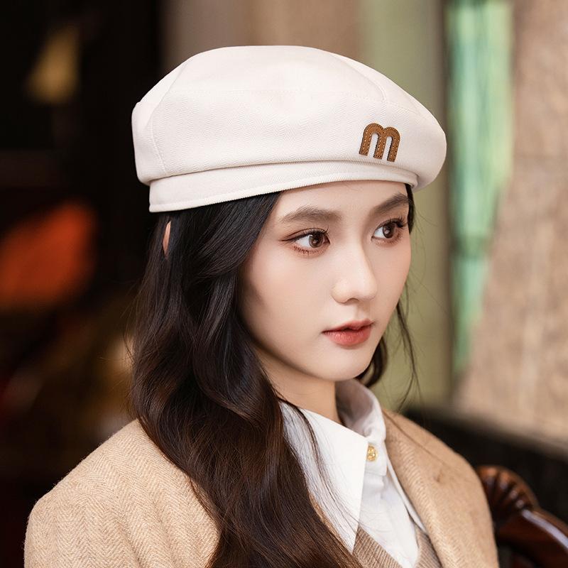 Retro M standard versatile solid color beret autumn and winter outdoor leisure windproof octagonal hat British style painter hat