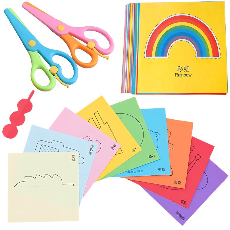48Sheets Paper Cut Scissors Available Multicolor Lines Animals Vehicles Paper Cutting Gifts Handmade Activities Party Favors ZYF