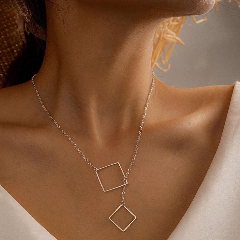 Geometric Pendant Necklace With Large And Small Squares