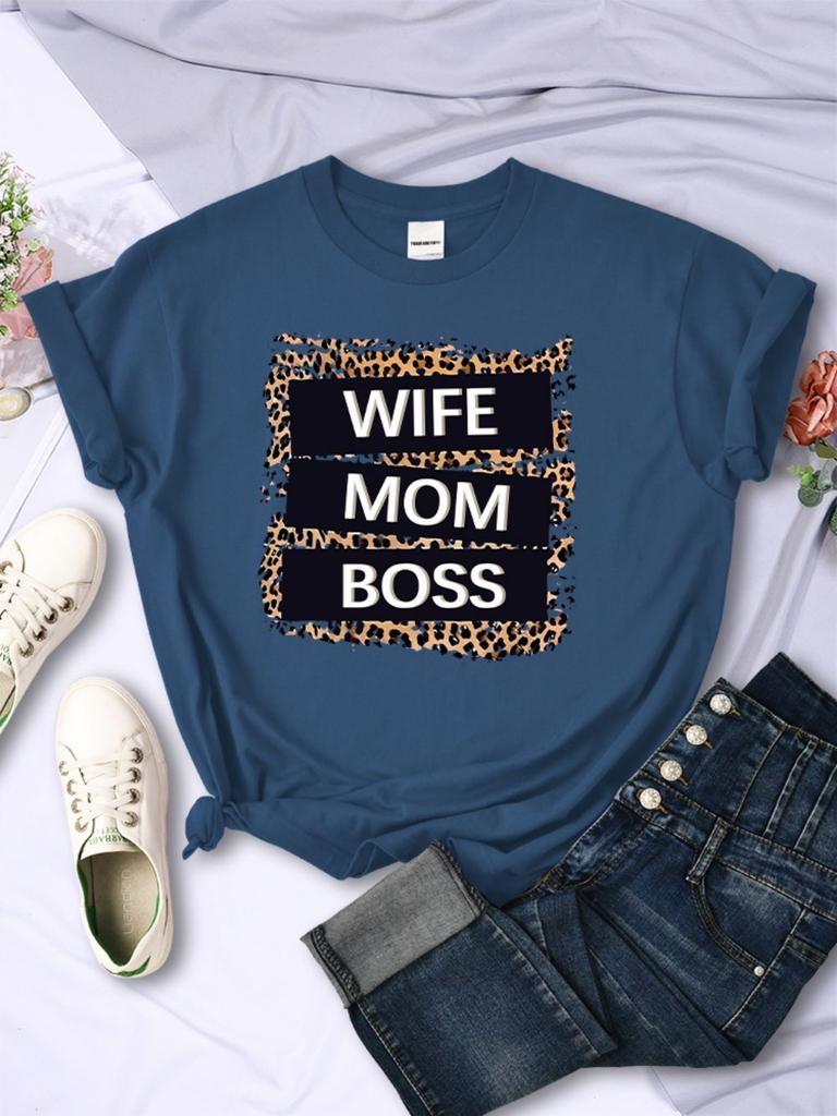 Street Woman TShirts Wife Mom Boss Letter Leopard Prints Tees Soft Breathable ONeck Short Sleeve Summer Casual Female Clothes