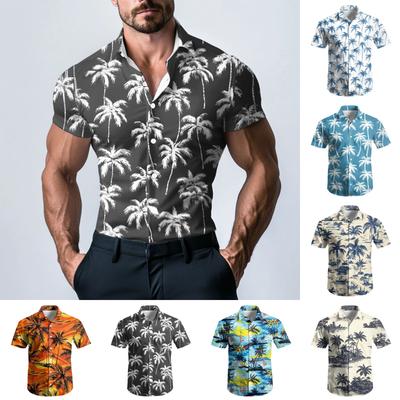 Herenmode Bedrukt Satijn Kort Mouw Shirt Top