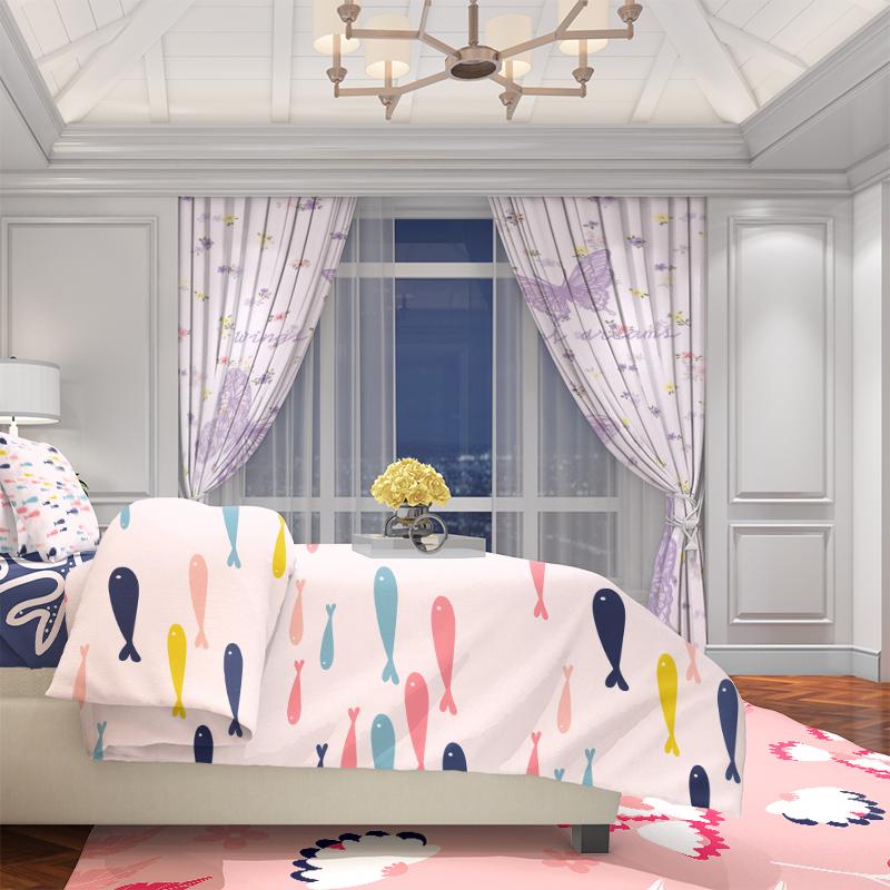 2Pcs- Purple Butterfly - Printed Curtains -100% Polyester for Bedroom Curtains and Living Room Decor.