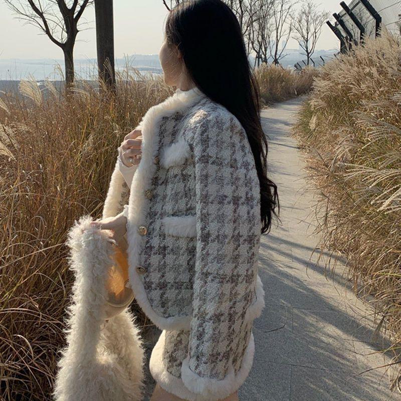 2025 Chic Wool Houndstooth Short Jacket & A-line Skirt Suit for Women, Autumn/Winter Collection