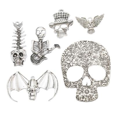 6x Mieszane Antyczne Srebrne Wisiorki Szkielety Charmsy Biżuteria Halloweenowa Rękodzieło