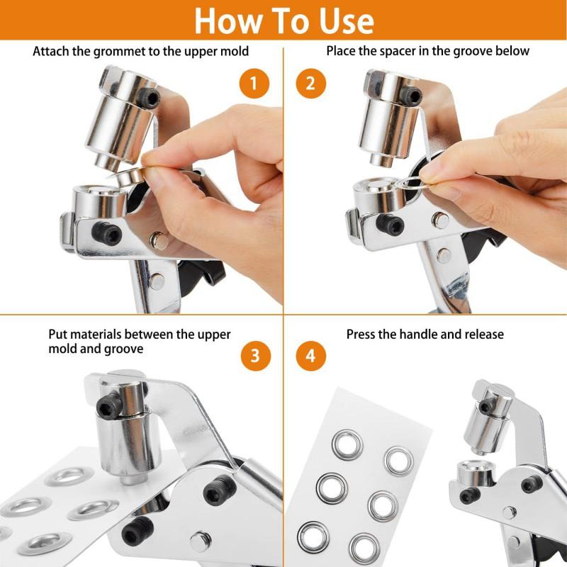 500 Sets 10.5mm Dual-Tone Metal Rivet Eyelets With Hand Press Plier Shoes Bags Leathercraft DIY