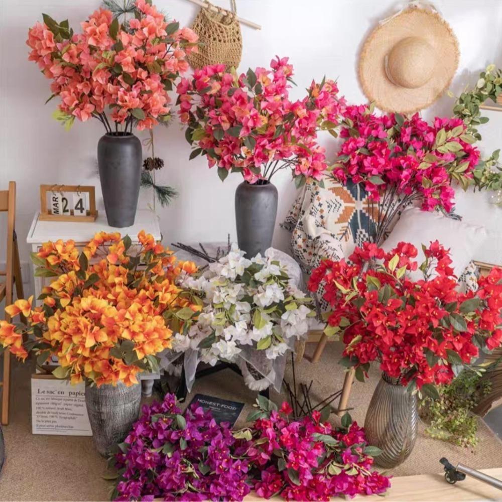 Single Artificial Bougainvillea with Leaves Vine for Home Wedding Wall Hanging Floral Decoration