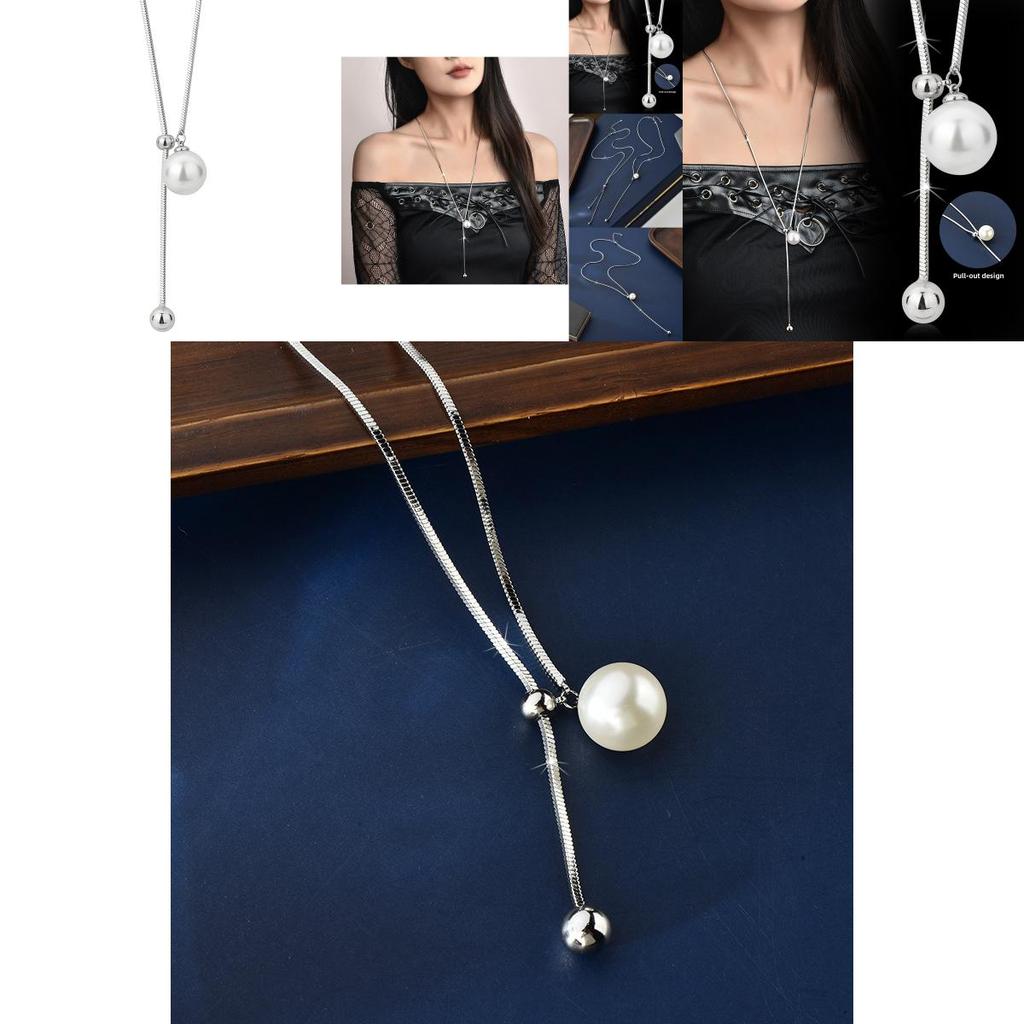 Long Pearl Elegant Necklace For Women In Titanium Steel With Geometric Design Ideal For Fall And Fashion Winter