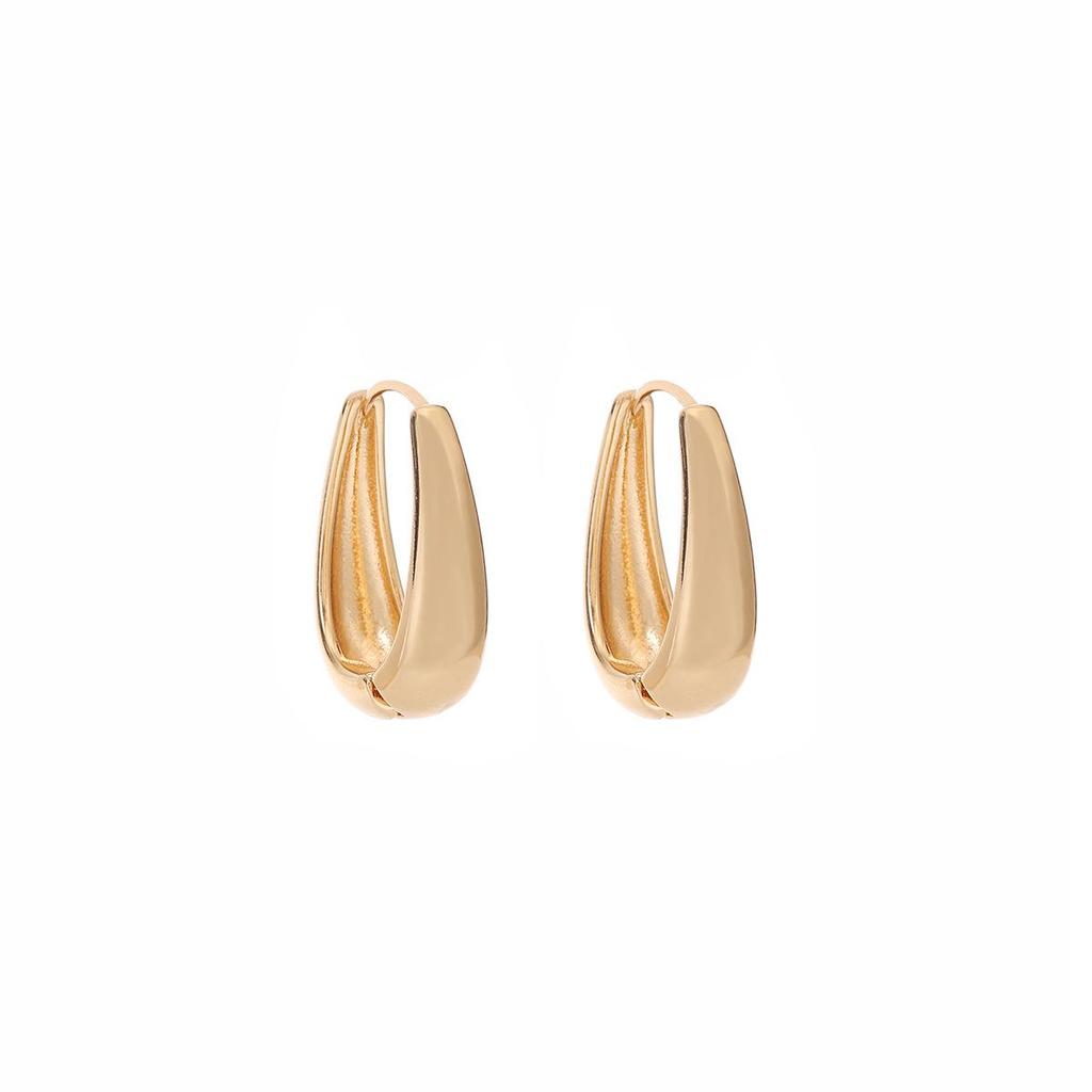 Retro Light Luxury Gold Geometric Hoop Earrings for Women - Trendy Hong Kong Style Oval Ear Cuff