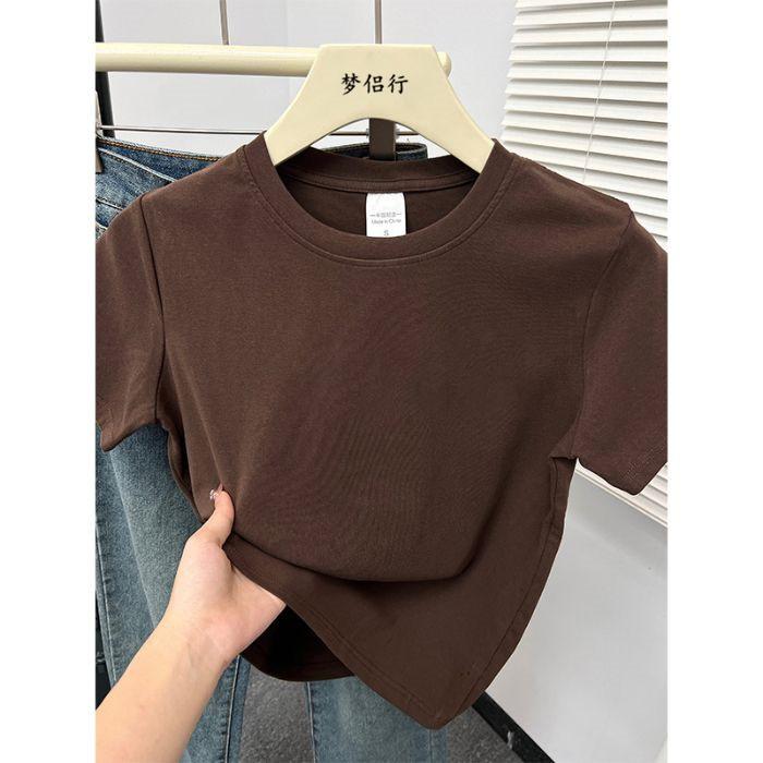 Women Plus Size Solid Color Positive-Shoulder Short Sleeve T-Shirt Summer Casual Commuter Top