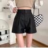 Damen Herbst Oberbekleidung Hohe Taille Schlankmachende A-Linie Weiter Bein PU-Leder Shorts Herbst Winter Mini Shorts Vielseitig Schlanke Passform Heißhosen