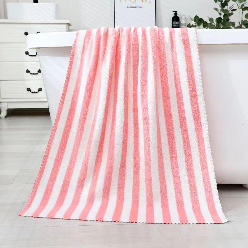 Thick Towel Absorbent Facial Towel Striped Coral Velvet Bath Towel Quick Drying Beach Towel Household Motion Bath Bath Towel