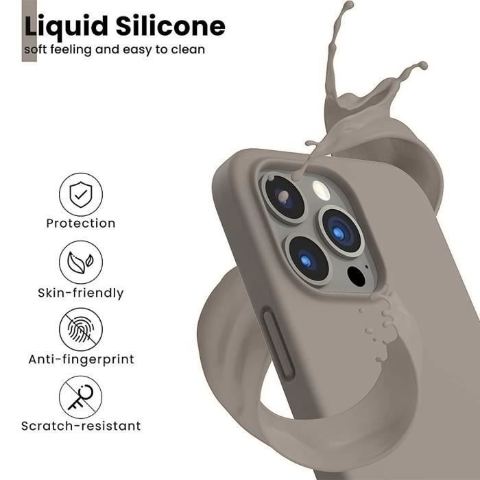 Coque de protection - booling - iphone 16 pro - silicone liquide - gris mat - souple