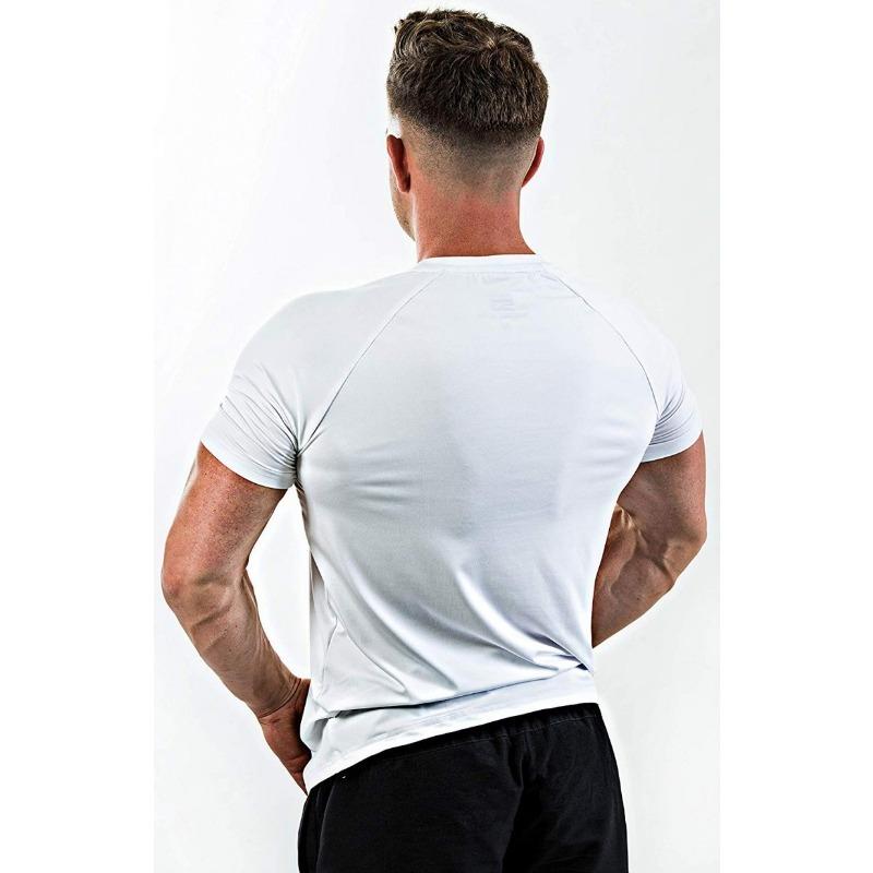 Mens Short Sleeve Solid Color Slim Fit Quick Dry Gym Training T Shirt