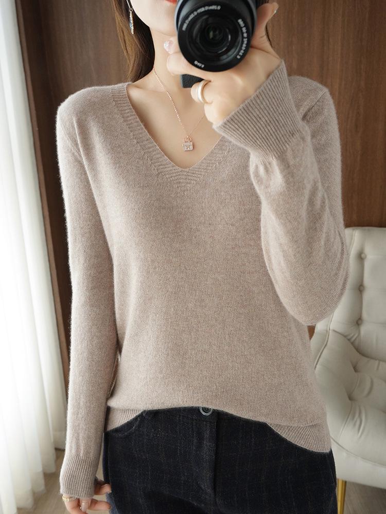 Korean Style Plus Size Women's Red Knit Sweater - Autumn Long Sleeve Base Layer