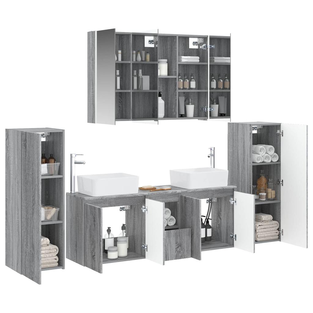 6 Piece Bathroom Furniture Set Grey Sonoma Engineered Wood & Glass
