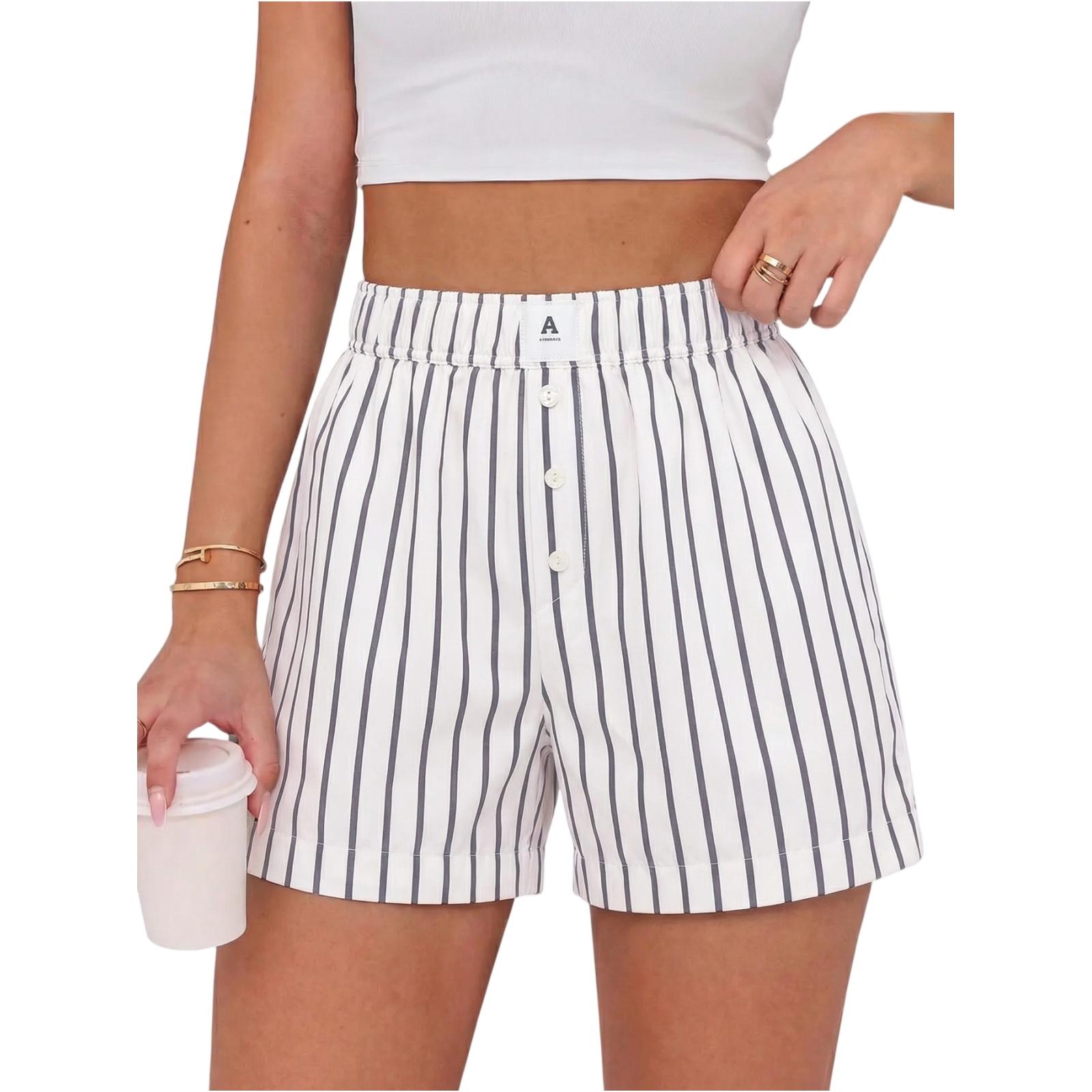 Women s Casual Comfort High-Waisted Loose Striped Shorts S